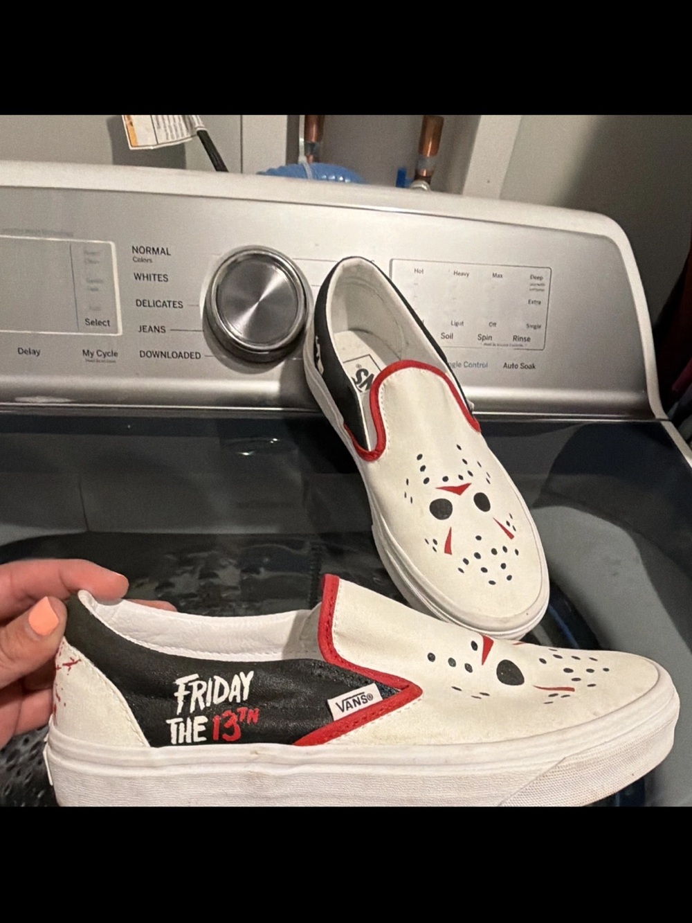 Vans Friday the 13th Custom Painted Slip-On Sneakers M7/W8.5 - Picture 3 of 8